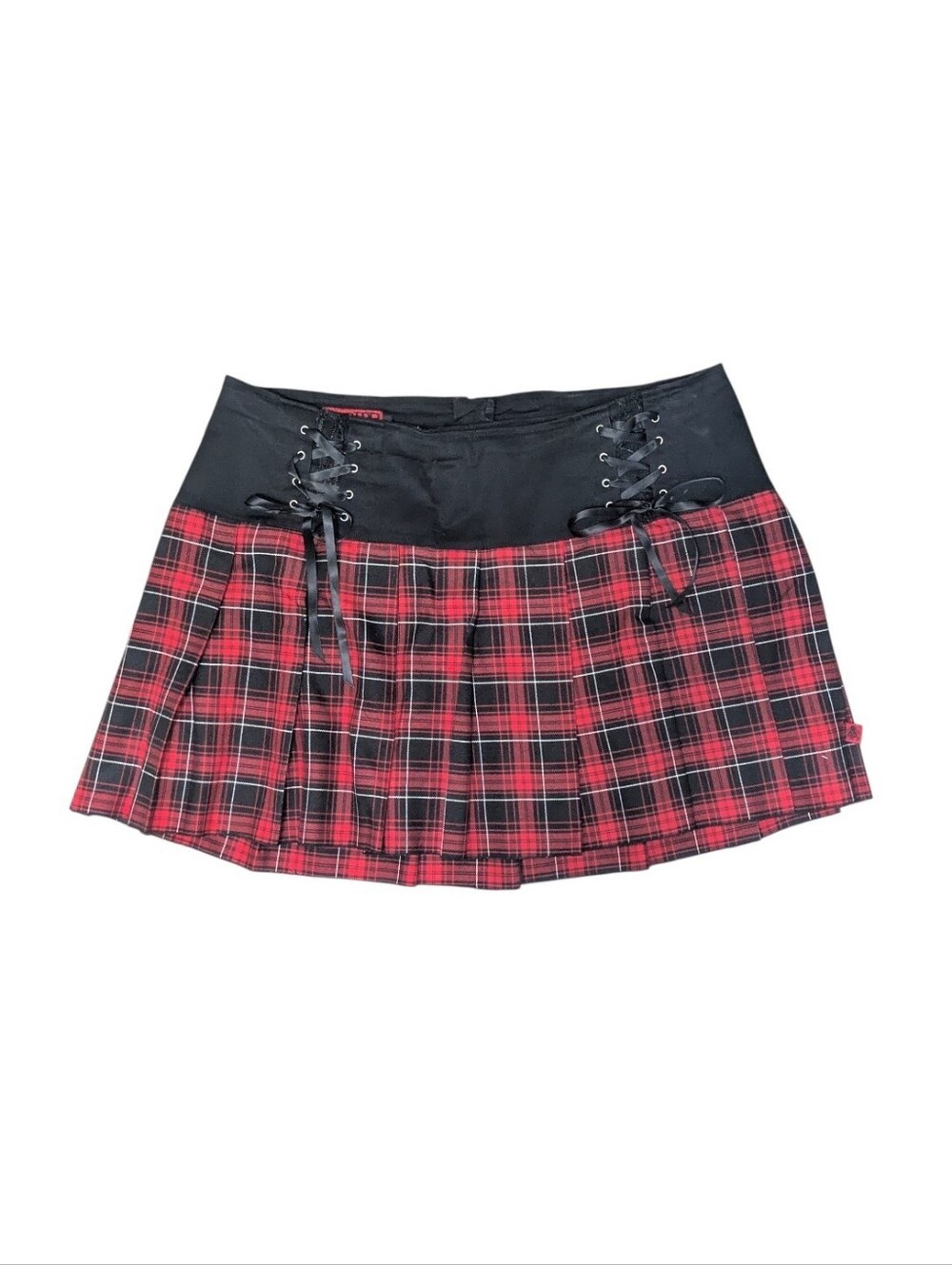 Tripp NYC Pleated Lace Up Mini Skirt Size 22 Red/Black Plaid Punk Goth Emo Edgy
